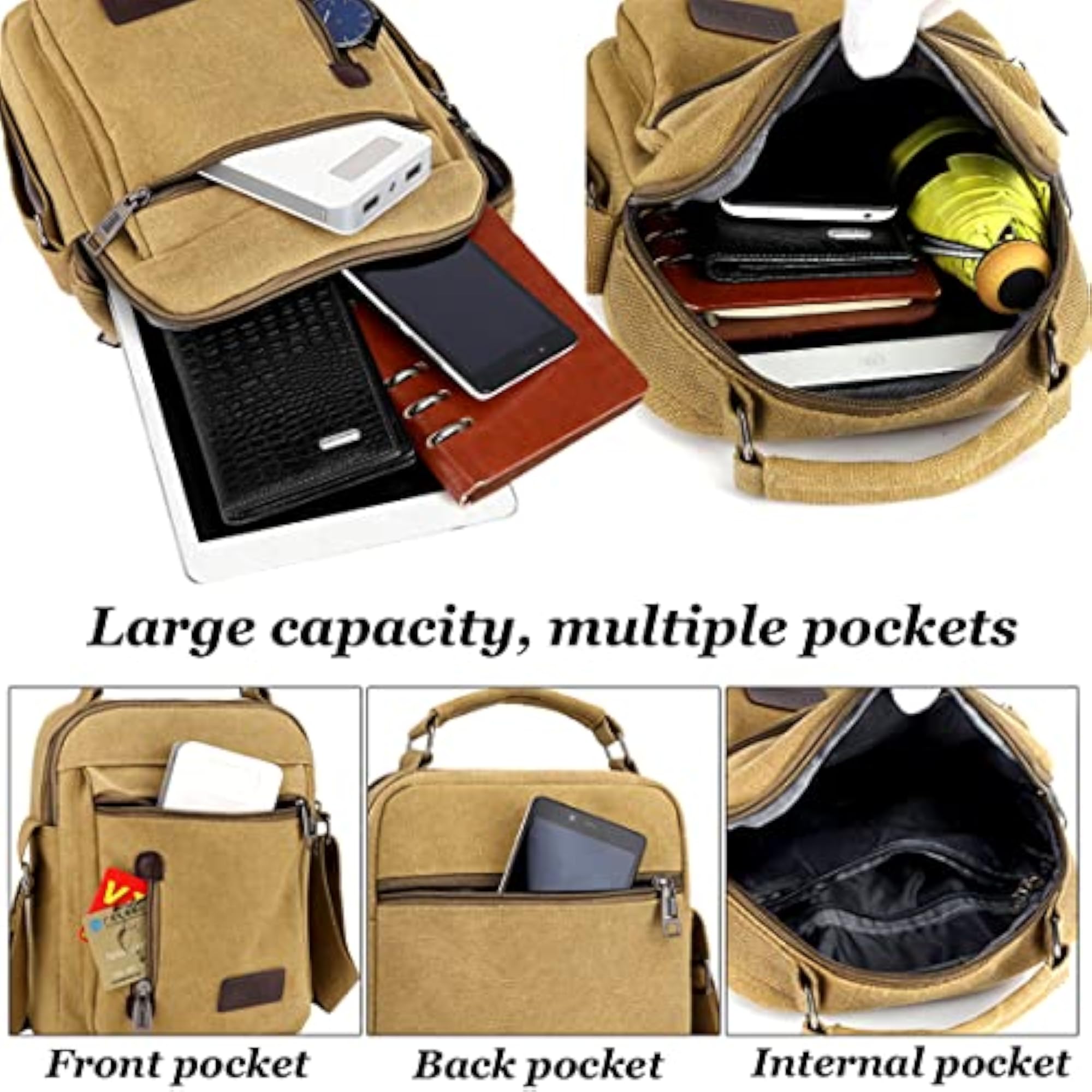 Men's Canvas Messenger Bag, Large Capacity Casual Handbag