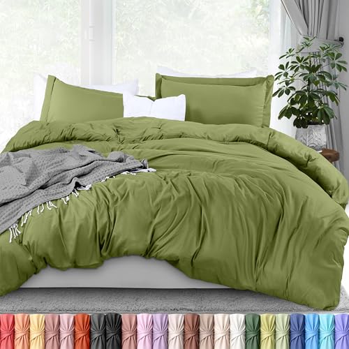 Image of Utopia Bedding Duvet Cover Queen Size - 3 Piece with Zipper Closure - 1 Comforter Cover 90X90 Inches & 2 Pillow Shams 20X26 Inches (Olive) Comforter Not Included