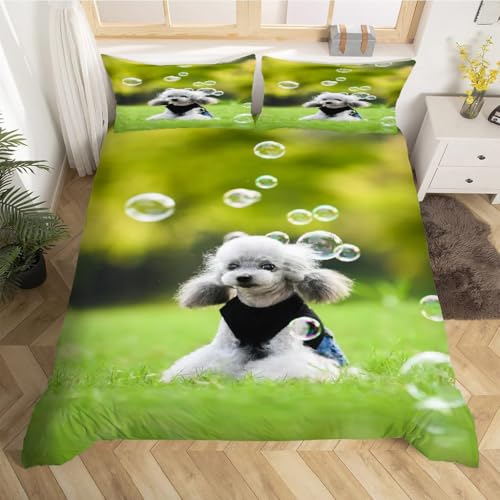 Housse couette microfibre 240x260 animal et parure de lit 3 pièces imprimé chien