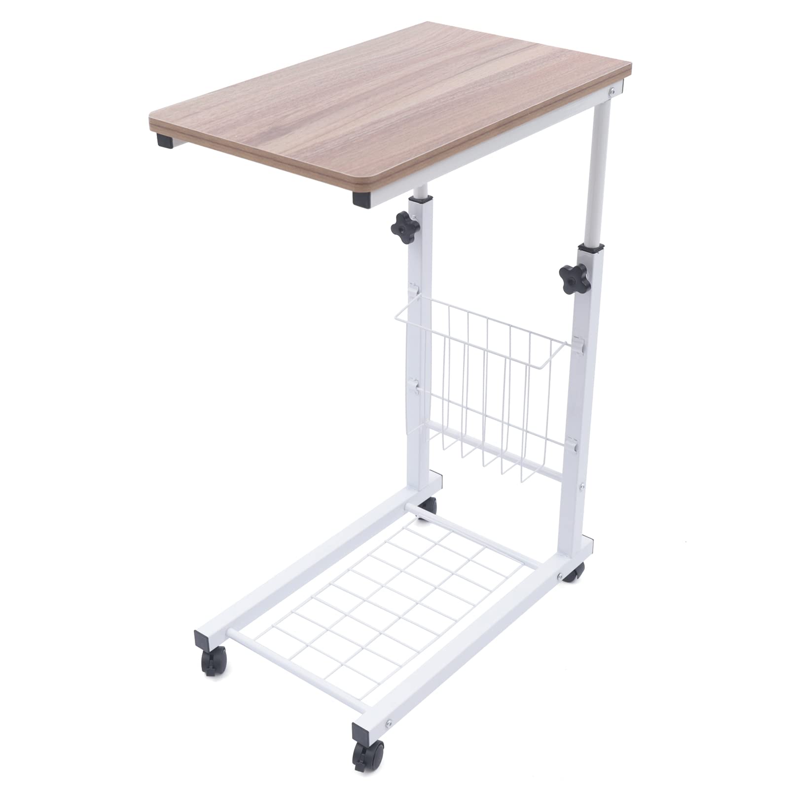 Xlsdlvcnxz Overbed Table,Mobile Sofa Side Table,Overbed Table with Wheels Adjustable Height,Rolling Bed Desk with A Side Basket for Living Room, Bedroom