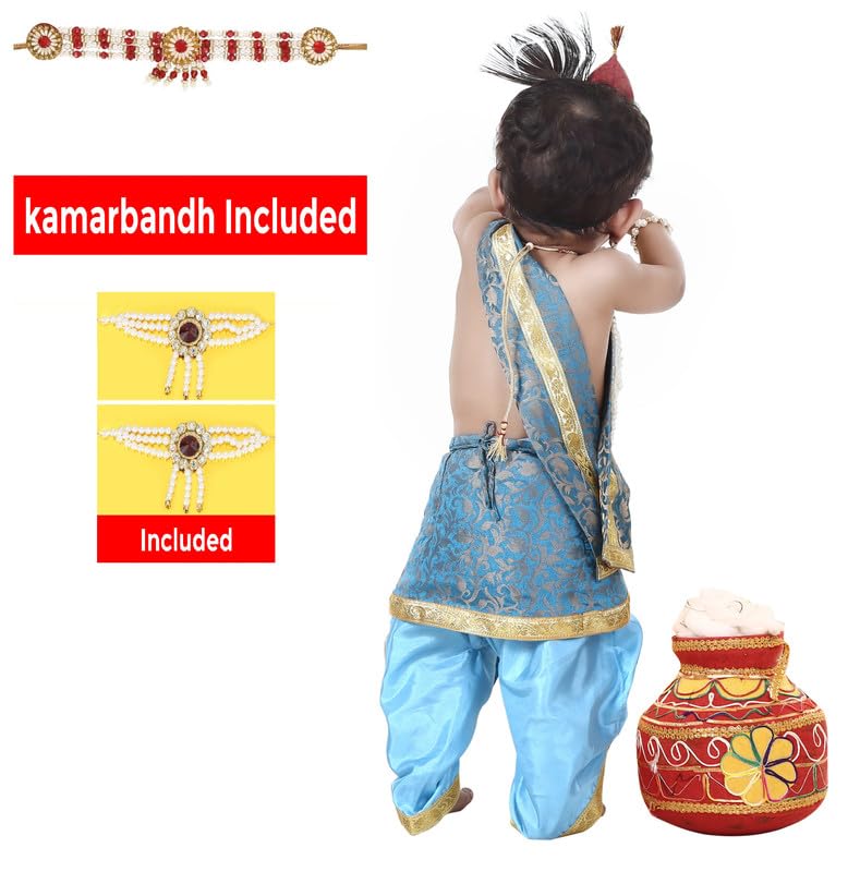 Image of Krishna Dress for Kids, Baby Krishna Dress for Janmashtami with Krishna Mukut, janmashtmi wear dress