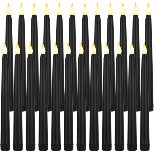 Baquler 24 Pcs 8.5 Inch Black LED Flameless Taper Candles Bulk Battery Operated Taper Candles Flickering Candlesticks for Wedding Church Holiday Table Decoration