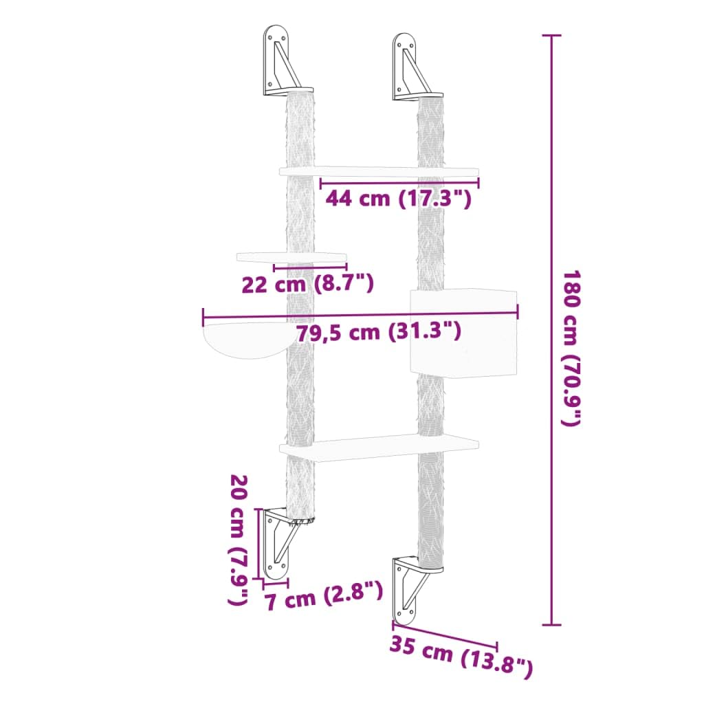 Tiragraffi da parete per gatti, grigio scuro, 180 cm, colonna tiragraffi con sisal, torre per gatti con cestino, casa e superfici di riposo, per piccoli spazi moderni, risparmia spazio sul