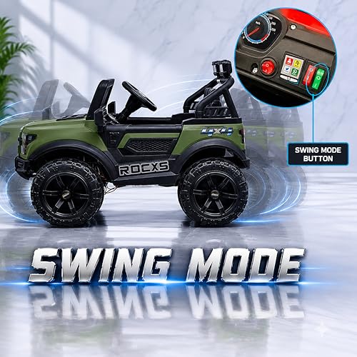 Image of Wishmaster Driving 4 Motor EV Cars for 1, 2, 3, 4, 5, 6, 7, 8 Years Boys & Girls | Remote + Steering + Mobile App Control | Kids Jeeps (Medium Size F-Raptor [1-8 Year Kids])