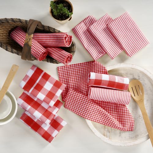 Image of LANE LINEN 100% Cotton Kitchen Dish Cloths, Ultra Soft Absorbent Quick Drying Dish Towels, Multiweave Wash Cloths Dish Towel Sets, 13x13 Inches, 12 Pack - Red