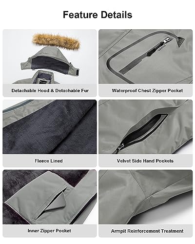 Image of Pursky Men's Waterproof Ski Jacket Winter Snow Coats Fur Hooded Raincoats Parka
