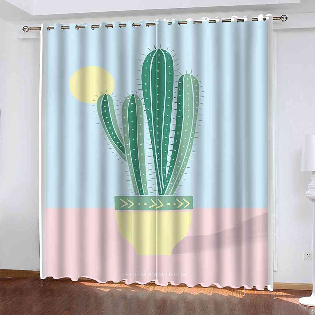 Rideaux de fenêtre occultants cactus désert rose 140x160 tissu lourd thermique œillets
