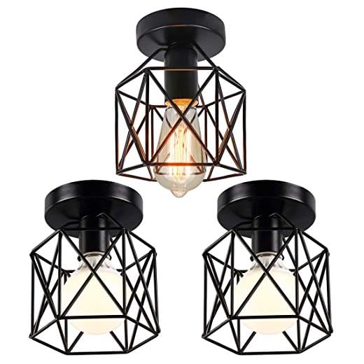 iDEGU Lot de 3 Plafonniers Industriels, 15CM Lustre Fer Forge Noir Cage Suspension Luminaire pour Chambre Entrée Café Bar (3 pcs)