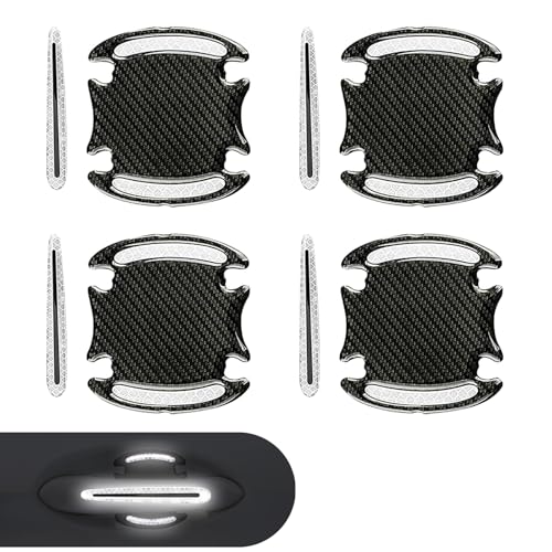 8Pcs Car Door Handle Protector Reflective Sticker, Carbon Fiber Pattern Warning Reflective Door Edge Protection Sticker, Self-adhesive Decorative Accessory, Suitable for Most Cars (White)