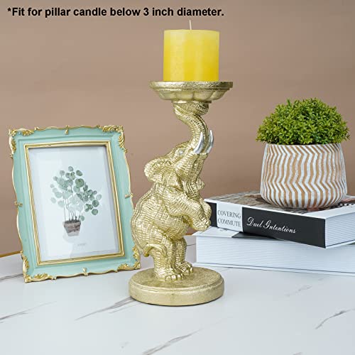 Elephant Pillar Candle Holder Gold Elephant Trunks Up Design Candle Holder Fengshui Status Home Decor Elephant Trunks Up Sculpture Figurine Table Room Desktop Table Top Ornament Decoration #TOP3