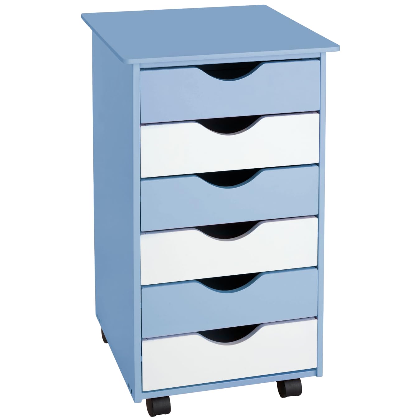 tectake® Children's Chest of Drawers with 4 Castors & 6 Storage Drawers, Compact & Easy-to-Clean Storage Unit for Kids with Safe Rounded Edges, Ideal for Clothes, Toys & Under Desk Storage - Blue