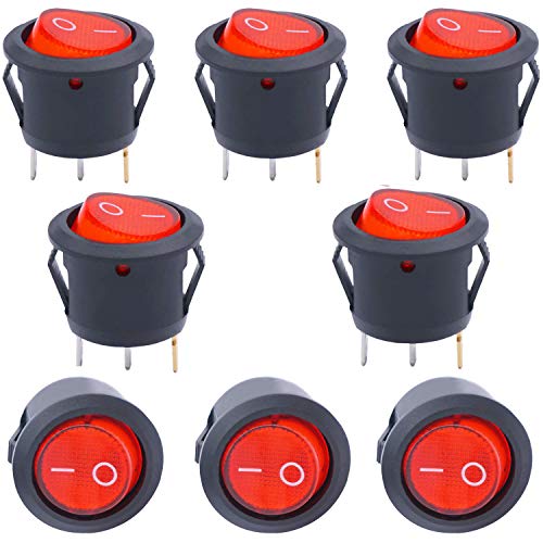 Twtade / 8Pcs Red Light Illuminated On/Off 3 Pin 2 Position Spst Snap-In Round Latching Button Toggle Rocker Boat Switch Ac 250V/10A 125V/12A （Quality Assurance For 1 Years）Kcd1-5-101N-R #TOP15