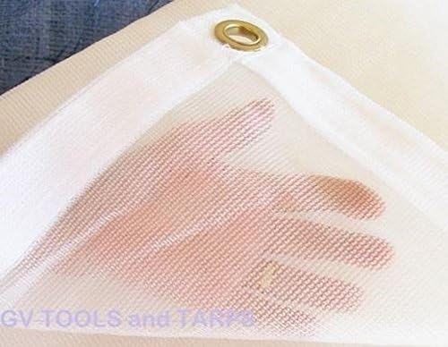 7' X 10' White Mesh Screen Shade Tarp with Grommets (Finished Size Approx. 6'6" x 9'6")