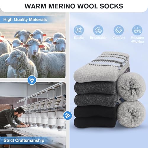 SIMIYA 5 Pairs Merino Wool Socks for Women Winter Thick Warm Hiking Socks Women Thermal Crew Cushion Socks2