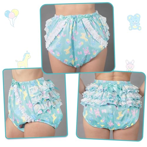 Image of Littleforbig Silky Washable Reusable Waterproof Ruffled Lace Bow Baby Parade Pattern Ruffle Adult Diaper Cover