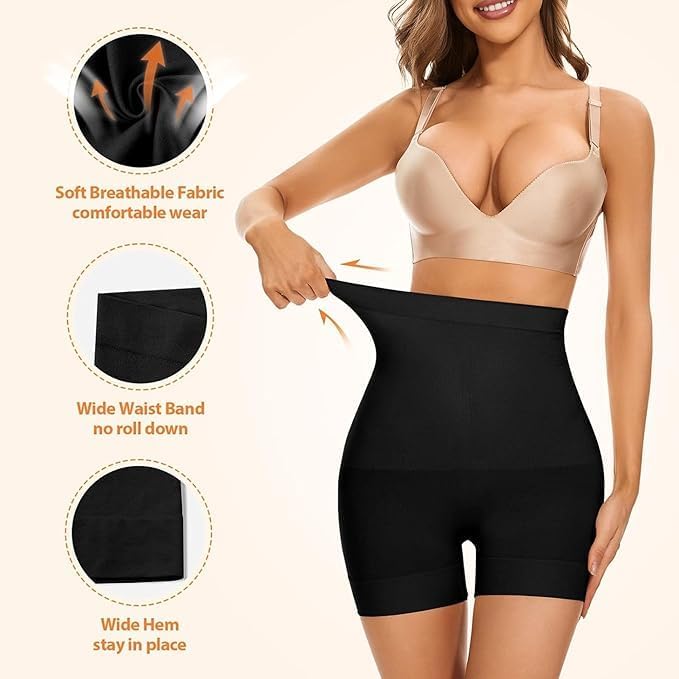 Image of BABO & BABY Shapewear for Women Seamless Shorts, High Waist Tummy Control Body Shaper, Slimming Thigh Shaper, Invisible Under Dress, Breathable Comfortable Fit(Black)