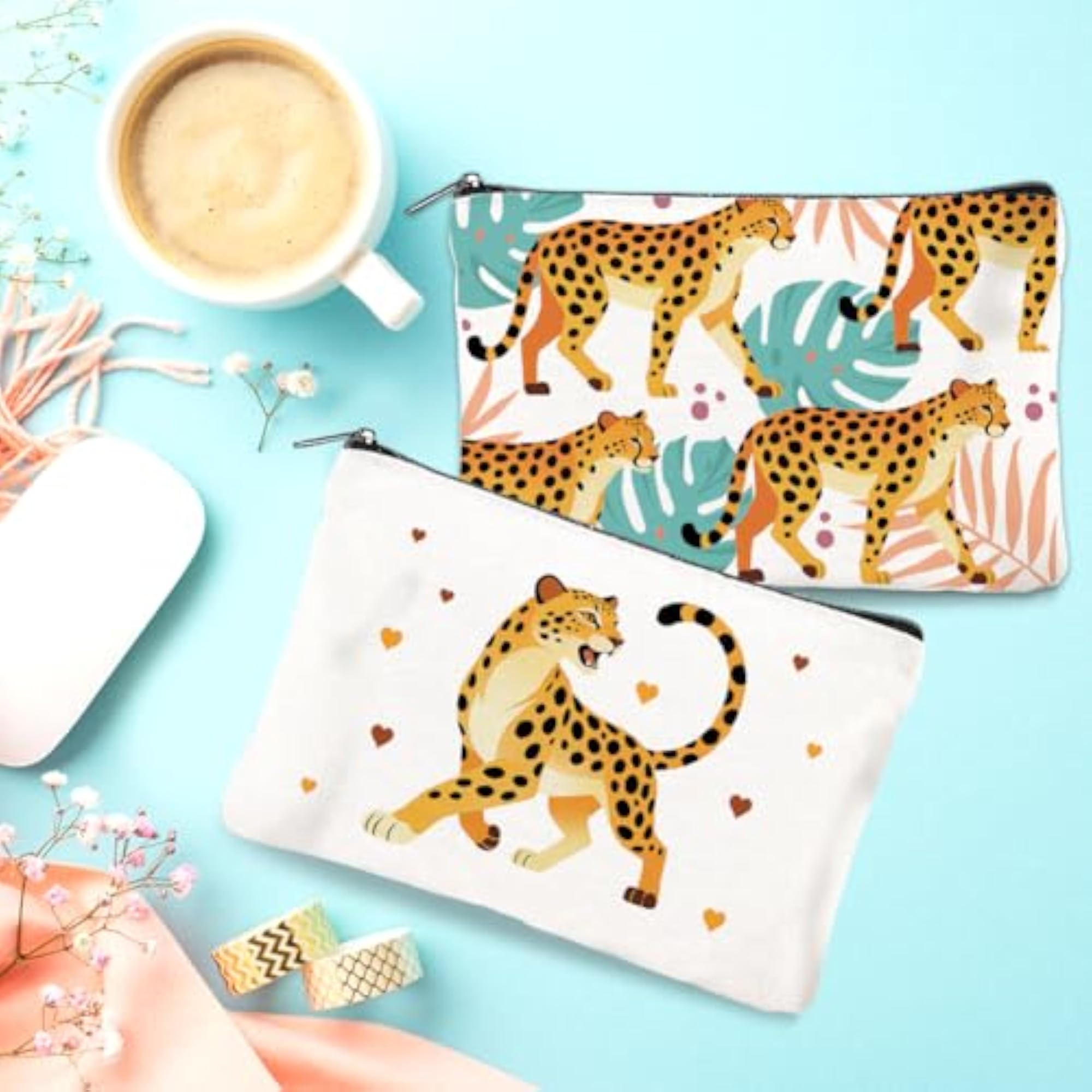 Makeup Bags with Zipper for Women, Cartoon Cheetah Design