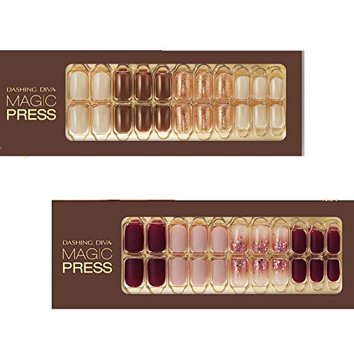 [DASHING DIVA–Nails]Premium Magic Press Super Slim Fit- Vanilla Brown+Deep Grape 250/251TUC (2 Different Designs 30strips+30strips in 12 sizes)