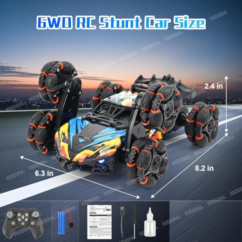 Image of VikriDA 6 Wheel Stunt RC Car for Kids | 2.4GHz Remote Control Toy Car with Lights, Spray Function, 360 Spin, High-Speed Off-Road Stunt Car - Multicolor