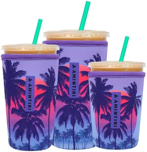 3 Pack Reusable Sleeve for Iced Coffee Cup, Coffee Neoprene Sleeve for Iced&Hot Drinks, Coffee Sleeve Compatible with Starbucks, Dunkin Coffee Cup. (Sunset Beach)