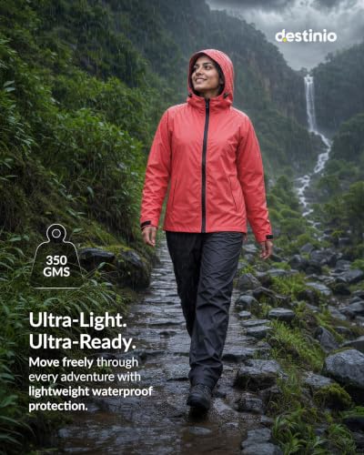 Image of Destinio Rain Coat for Men Waterproof with Hood, Thick Polyester, Leak Proof, Premium Zipper, Raincoat for Bike Riding, Double Layer Rain Suit for Riders, Rainwear Set