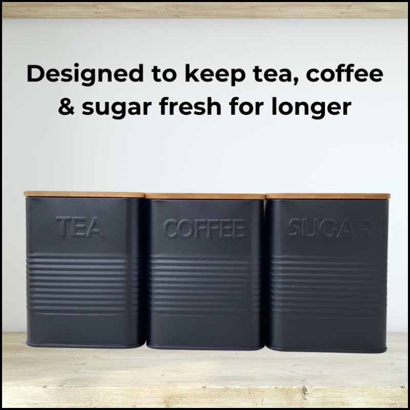 Evanmore Kitchen storage tins bread bin biscuit tin tea coffee sugar canisters pasta tin box (Tea, Coffee, Sugar Canisters) - Image 2