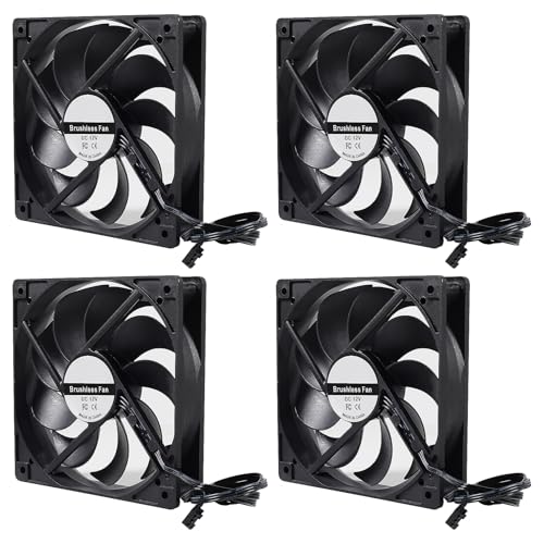 UMLIFE 4-Pack 120mm 120x120x25mm 12V Black Computer Case Fans High Performance Cooling Low Noise 3-Pin 1400 RPM Quiet Long for Computer PC Case CPU Cooler Radiator Cooling Fan