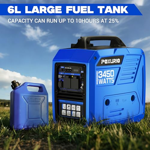Image of 3450-Watt Dual Portable Inverter Generator for Camping & RV, 1.6 Gallon Gas Tank for 8.3 Hours Use, 120V Gas Powered Generator Ultra-Quiet Operation, EPA Compliant, Blue