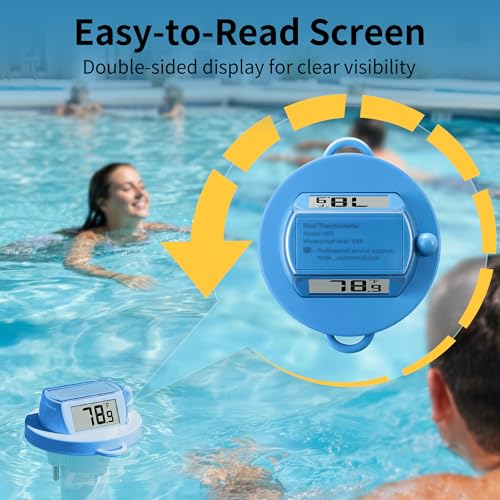 Image of Pool Thermometer Floating, Digital Swimming Pool Thermometer, IPX8 Waterproof with Double Sided Display for Pond, Hot Tub, Aquarium (Light Blue, Battery Powered)