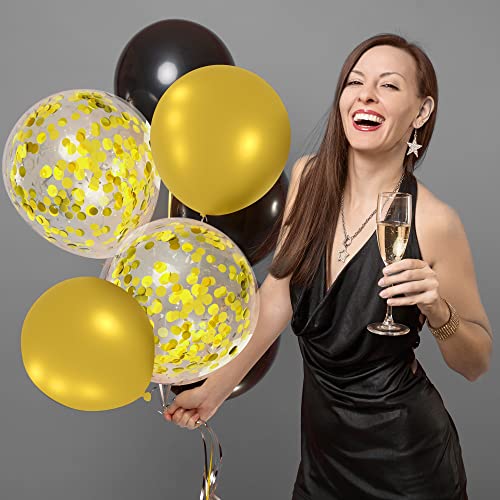 Image of TUPARKA 12 inches Black Gold Confetti Balloons Kit 60 Pack Metallic Gold Black Party Balloon for Birthday Graduation Baby Shower Wedding Anniversary Party Supplies
