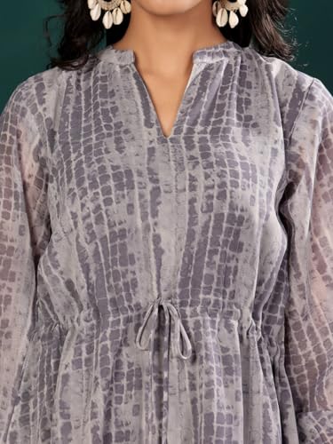 Image of Varanga Women Tie and Dye Printed Short Dress with Three-Quarter Puff Sleeves - A Stylish and Comfortable Casual Outfit
