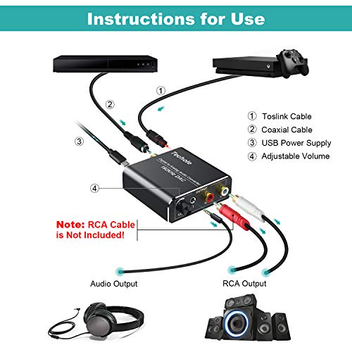 Digital to Analog Audio Converter-Upgrade Volume Adjustable Techole Aluminum Optical to RCA with Optical &Coaxial Cable. Digital SPDIF TOSLINK to Stereo L/R &3.5mm Jack DAC Converter for PS4 Xbox DVD