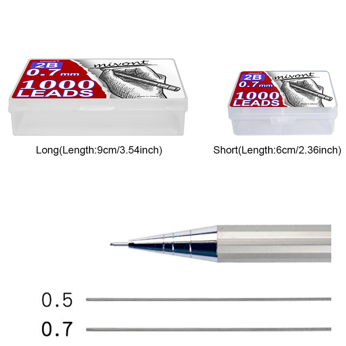 mivont 1000 Pieces 0.7 mm 2B Lead Refills Medium Thickness Break Resistant Lead Graphite (0.7mm Short 6cm) - Image 4
