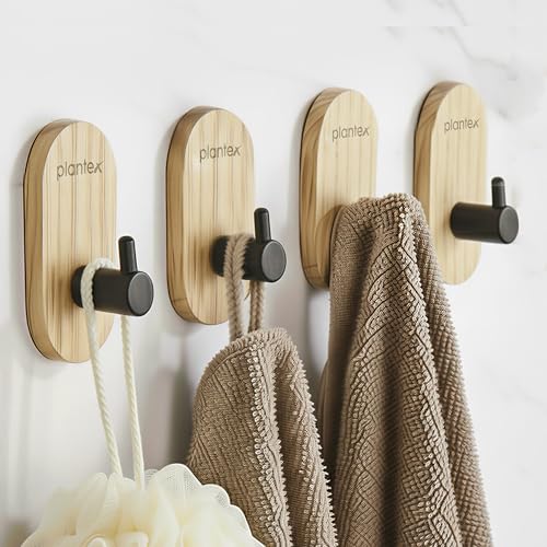 Plantex Wooden Wall Hanging Hook/Bath Towel Hook/Self Adhesive Capsule Robe Hooks for Kitchen/Bathroom/Stylish Home Decor Items - Pack of 4 (Black Wooden)