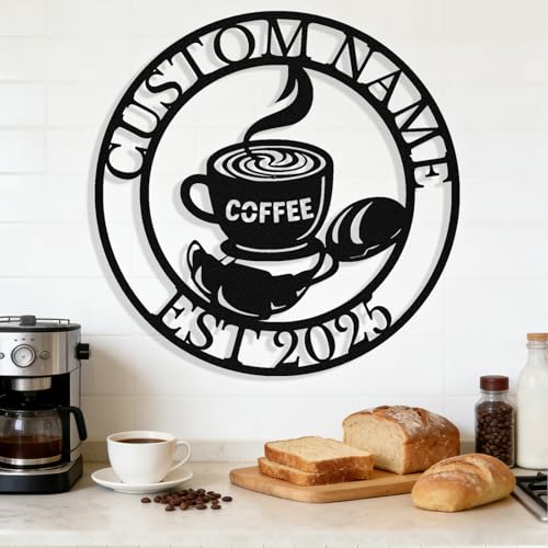 Image of Personalized Coffee Metal Sign, Custom Coffee Bar Signs, Custom Name Signs for Cafe Station, Coffee Wall Art Decor for Kitchen, Cafe Shop Decor, Cafe Lover Gift