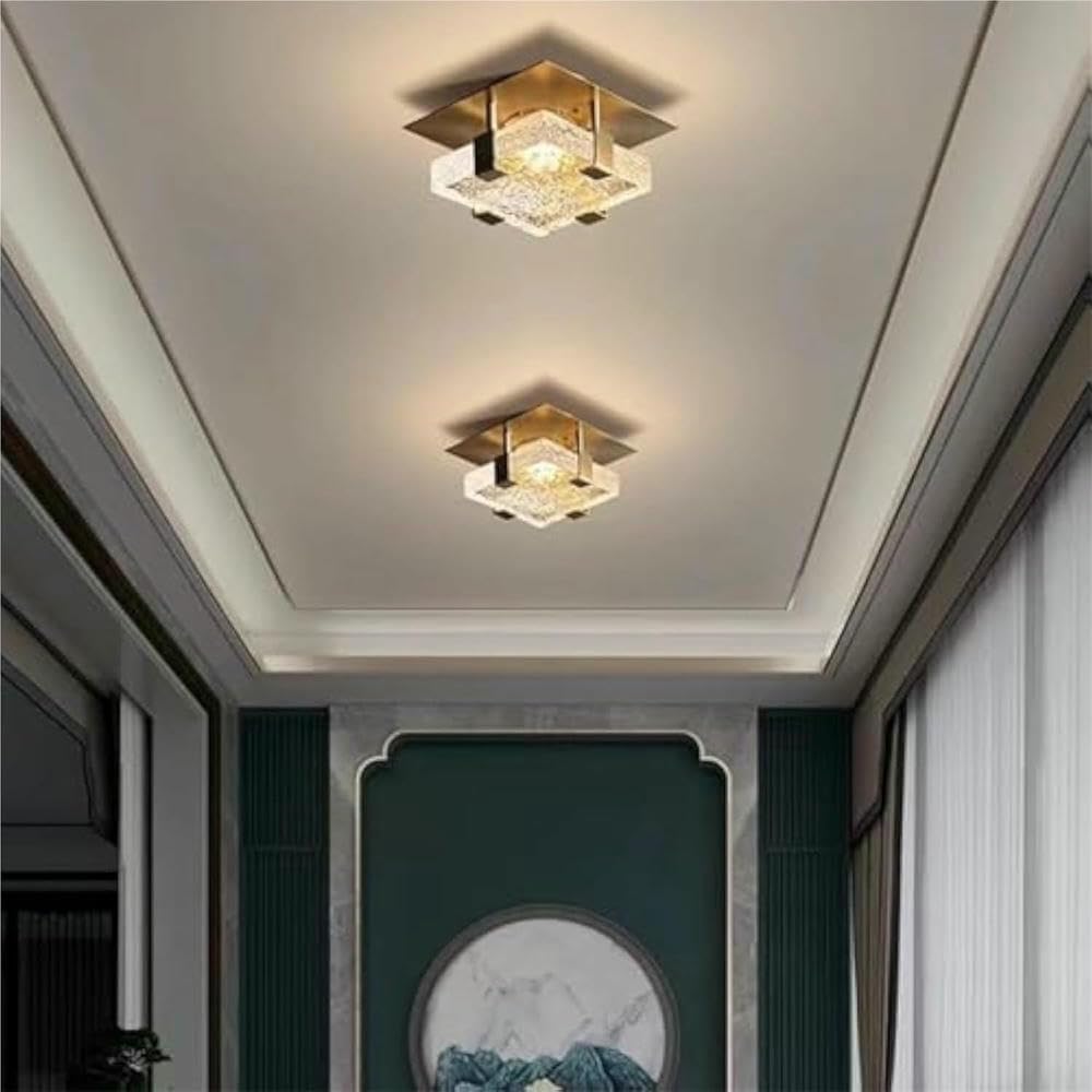 Applique da Parete Quadrata, Lampada da soffitto Moderna con Paralume in Vetro per corridoio, Bagno e Ingresso (Luce Bianca 6000k)