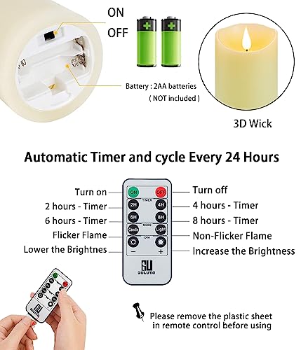 Image of Flickering Flameless Candles, Battery Operated Candles with Remote and Timer, Last 1000+ Hours Battery Candle, 3D Wick, Real Wax Pillar Electric led Candle, Wedding, Christmas Decor 3 inch x 5 inch