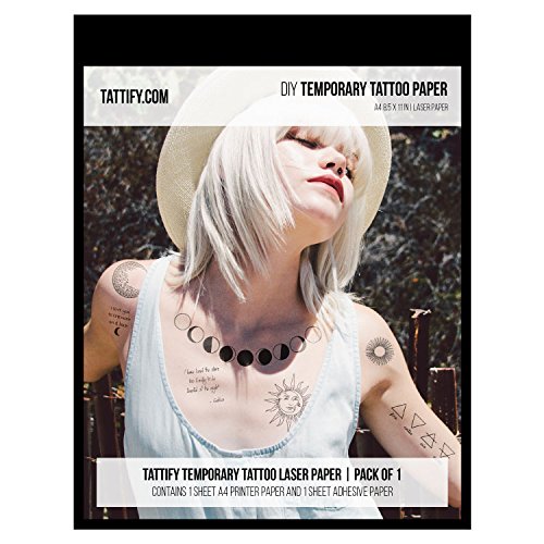 Tattify DIY Temporary Tattoo Paper 1 Sheet Pack For Laser Printers, Printable Long Lasting Custom Tattoos At Home, Sticker Transfer Sheets With Clear Instructions, Waterproof And Sweat Resistant