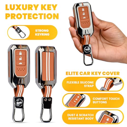 Image of Coll of Fest Premium Metal Silicone Brown Key Cover Compatible with Honda City | Honda BRV | Honda CRV | Honda WRV | Honda Jazz 3 Button Smart Key Glow in the Dark