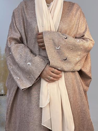 Image of Women's Batwing Sleeve Open Front Kimono Abaya Embroidery Moroccan Kaftan Cardigan