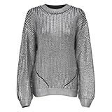 100% Acrylique ONLY - Pull Gris Effet Enduit pourvu d\'un col Rond et de Manches Longues - Taille x_l