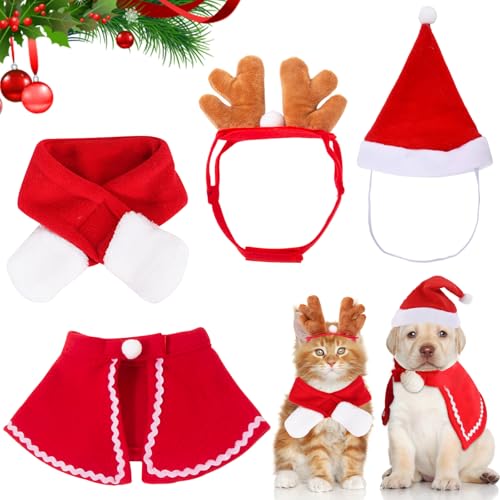 ZUSUZU Weihnachtskostüm Katzen Hunde,Weihnachten Haustier Kleidung,Weihnachten Kleidung Hundekleidung mit Schal, Rot Elch Geweih Katzenbekleidung Weihnachts Outfit Geschenk für Klein Hund Katze