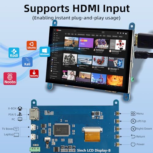 Image of 5'' Raspberry Pi Monitor, Capacitive Touchscreen Monitor 800x480 HDMI IPS Screen for Raspberry Pi 5 4 3 2 Zero BB, Driver-Free