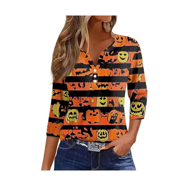 Halloween Shirts for Women Trendy Womens Blouses Basics Tops Casual 3/4 Length Sleeve Funny Holiday Graphic Tops
