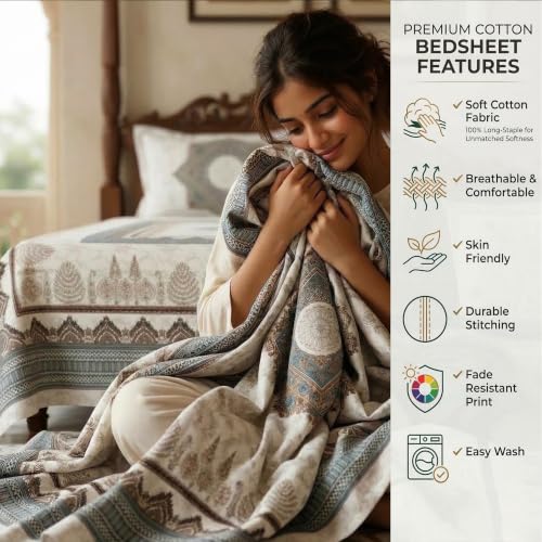 Image of BSB HOME 240 TC Cotton Single Bedsheet, Premium Soft & Breathable Single Bed Sheet, Skin Friendly Durable Printed Bed Cover for Bedroom, Elegant Cotton Bedding, 60 x 90 Inches - Warm Pearl