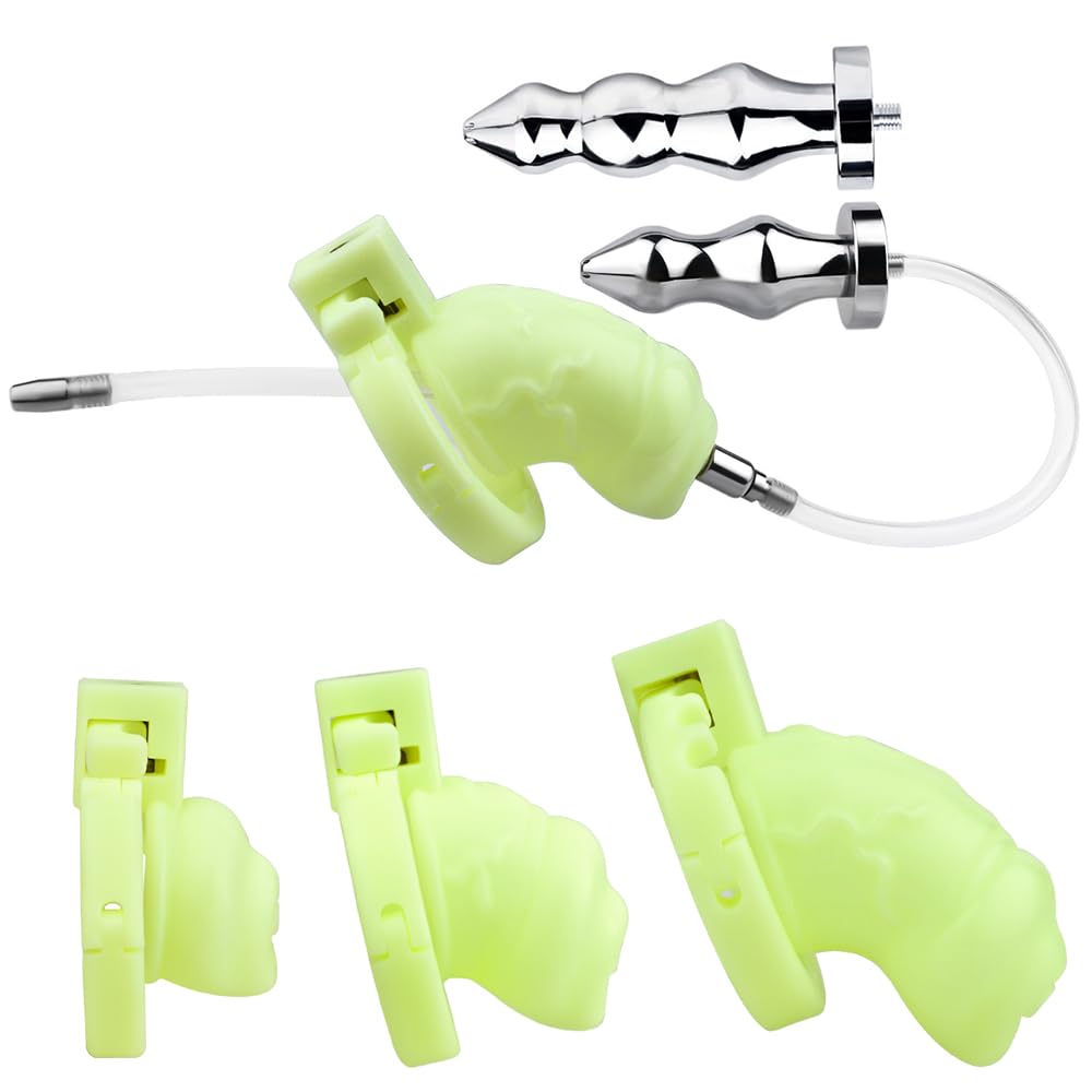 Peniskäfig Harz Keuschheitskäfig Herren Extrem Chastity Cage mit Katheter Penis Plug, Analplug und Penisring Verstellbar Keuschheitsgürtel SM Bondage Fetisch Sexspielzeug (Käfig M+Analplug L)