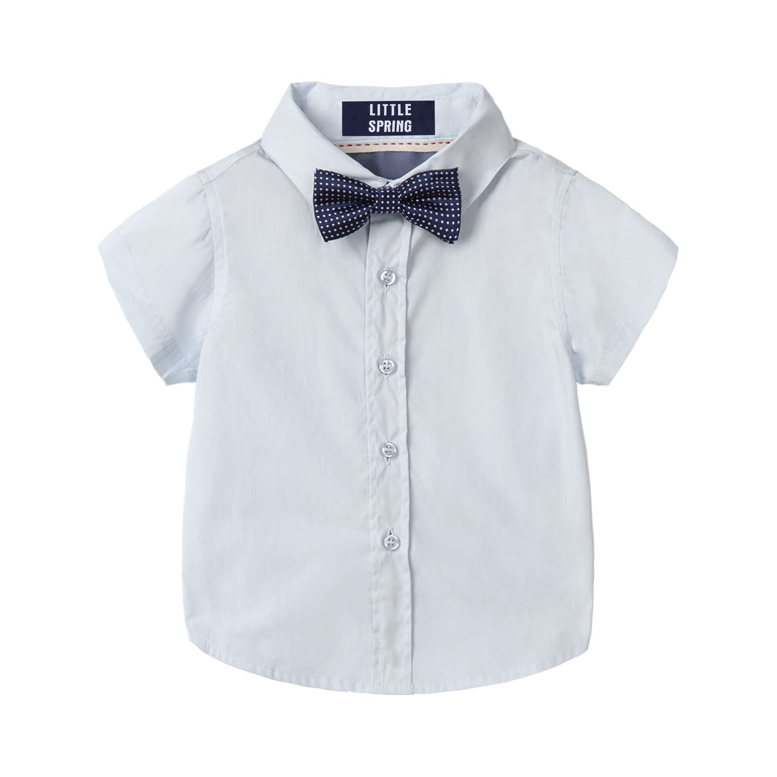 LittleSpring Boys Button Down Short Sleeve Dress Shirt with Bow Tie