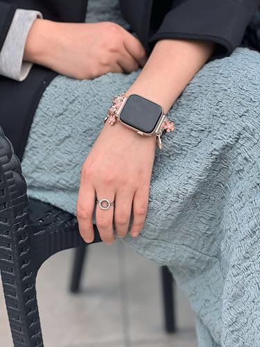 Bracelet Band with Cute Charm Compatible for Apple Watch 38mm 40mm 41mm 42mm (S11/10) Women, Cuban Chain Strap for iWatch Series 11 10 9 8 7 6 5 4 3 2 SE, Pink&Rose Gold - image 2