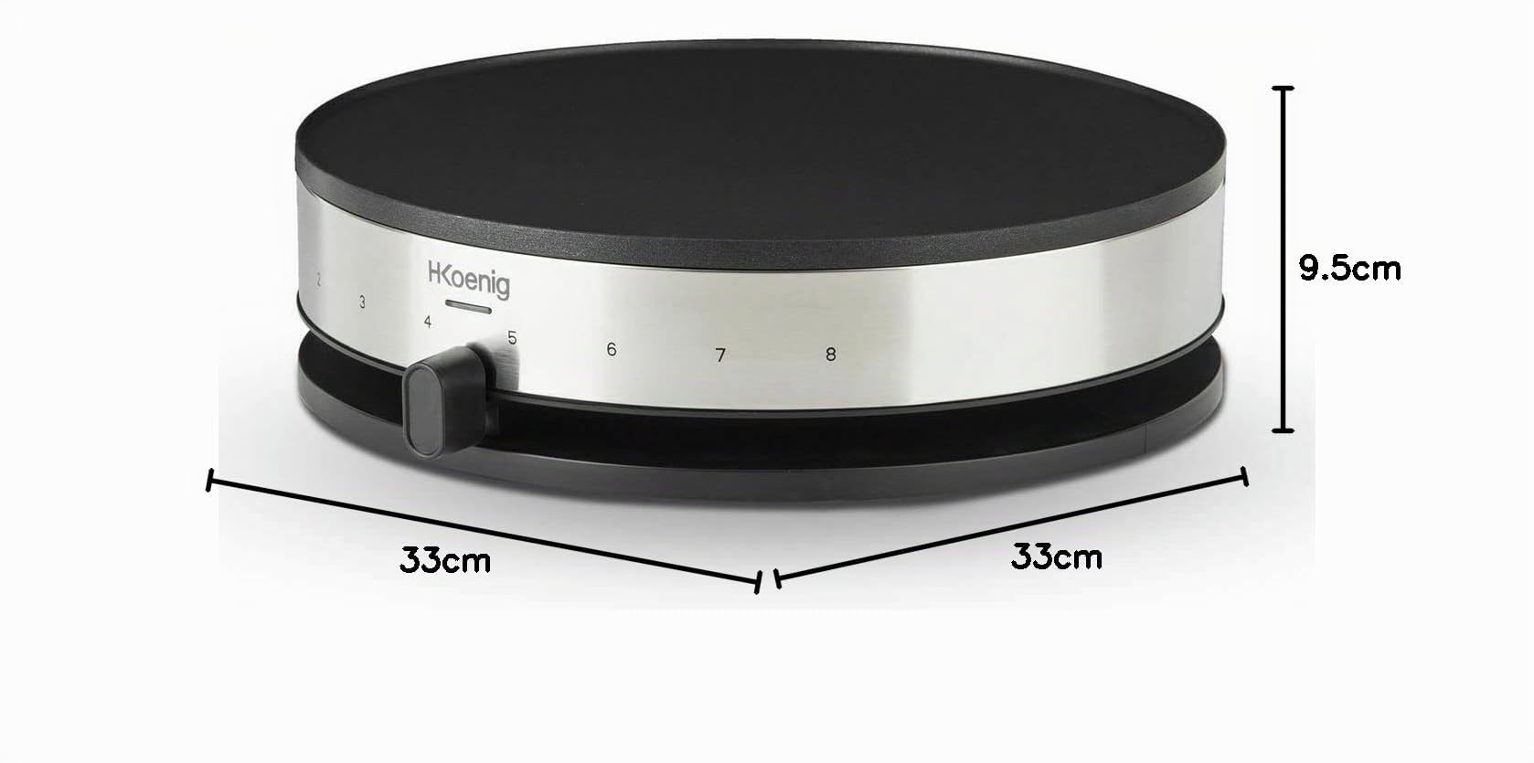 H.Koenig KREP29 Elektrische Crêpepfanne Crêpes Maker, Crêpes Party, 33 cm Antihaftbeschichtete Kochplatte, Tischgerät, Einstellbarer Thermostat