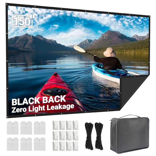 LEORFI Beamer Leinwand 150 Zoll Outdoor - Upgrade mit schwarzem Hintergrund & undurchsichtig - Tragbare Leinwand für Beamer Indoor und Outdoor - 16:9 faltbar, waschbar,...